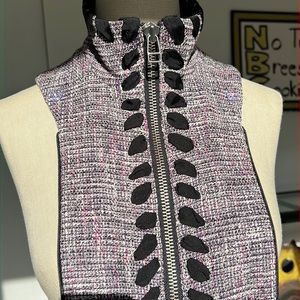 Veronica Beard Octavia Tweed Pink/Purple Dickey with Black Ribbon Detail